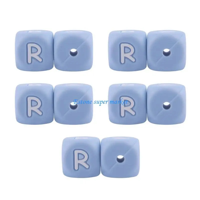 

090b 10pcs синие буквы кубики кубики силиконовой бусинки цепь цепь Diy наборы для детей против капель