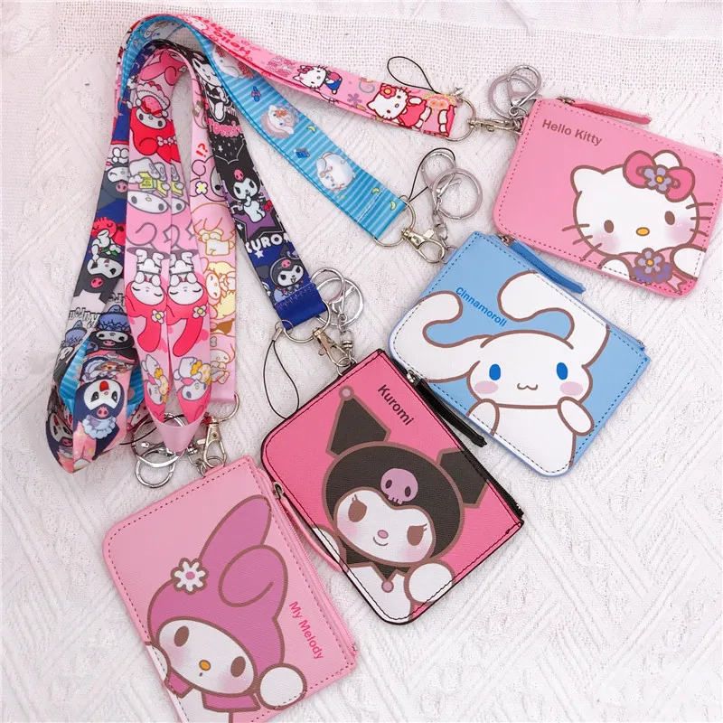 Kawaii Sanrio Hello Kitty My Melody Cinnamoroll Kuromi Cartoon Anime Card Holder Id Coin Purse Keychain Storage Pendant Gifts