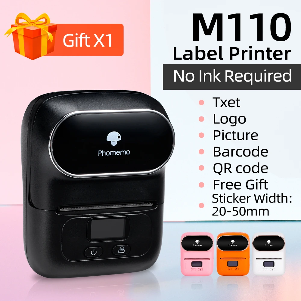 Phomemo M110 urządzenie do robienia etykiet Mini drukarka etykiet przenośna drukarka naklejek samoprzylepnych maszyna do etykietowania 20-50mm dla Home Office School