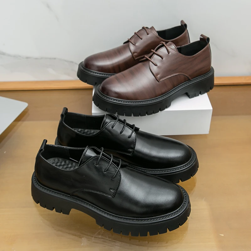 

Classic Men Height-increasing Derby Shoes Men Casual Thick-soled Anti-slip Business Brand Leather Shoes Travel Shoes Sizes 38-46