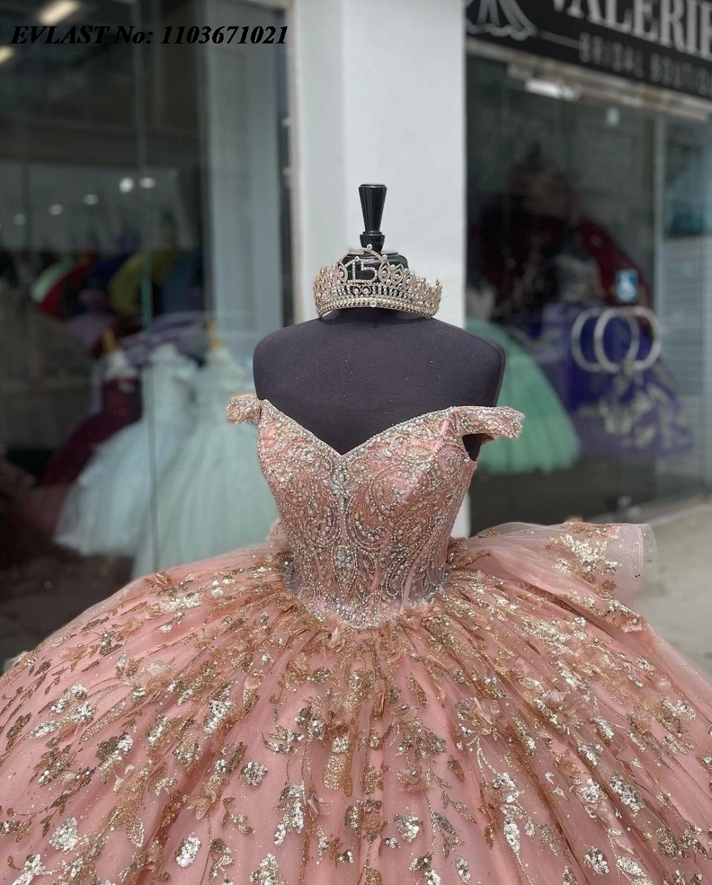 EVLAST personalizado rubor Rosa lentejuelas vestido para quinceañeras vestido De baile apliques cuentas corsé escalonado dulce 16 Vestidos De 15 Anos SQ747