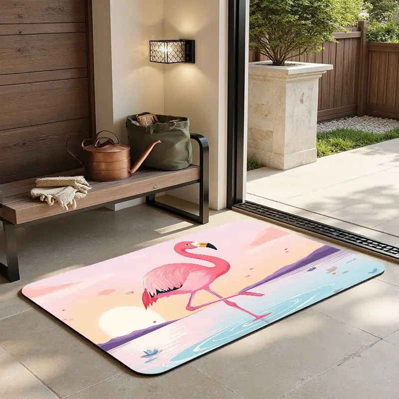 

MatMuse Розовый Фламинго Закат Мягкий коврик с диатомовой землей Коврики для пола Моющиеся коврики для ванной комнаты Легко чистящий впитывающий модный коврик для ванной
