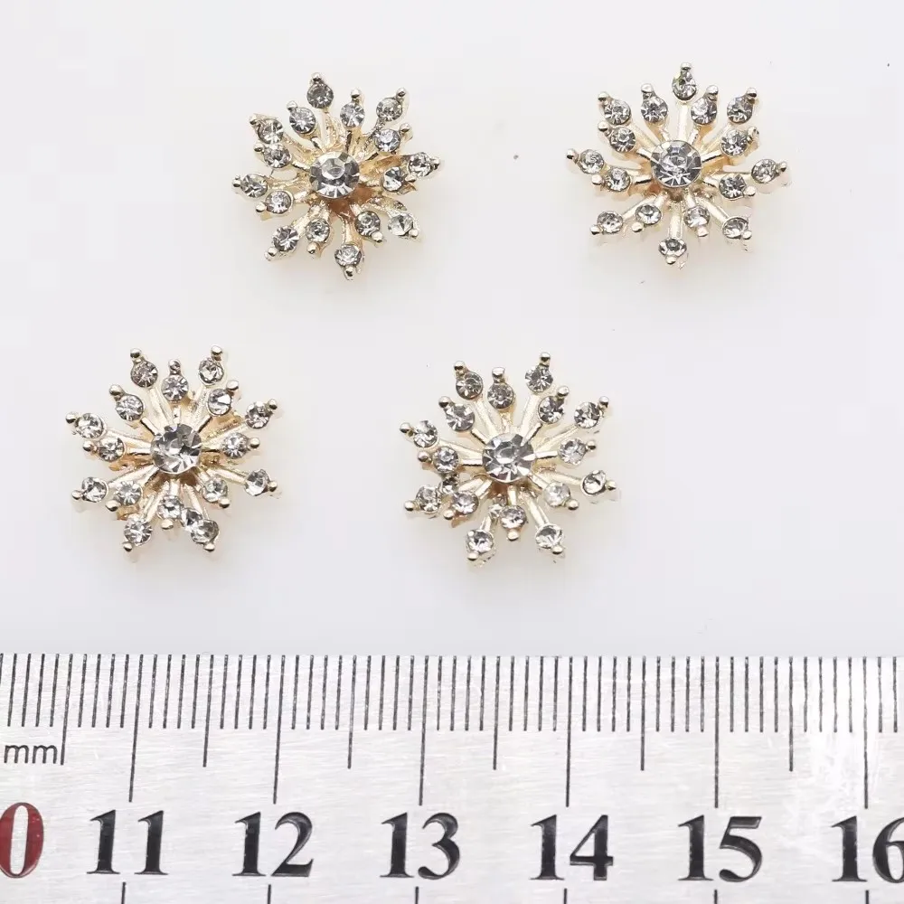 16mm(0.63 inch) 10pcs/lot Small flowers metal Crystal rhinestone BUTTONS Flat Back Embellishment floral center diy Accessories