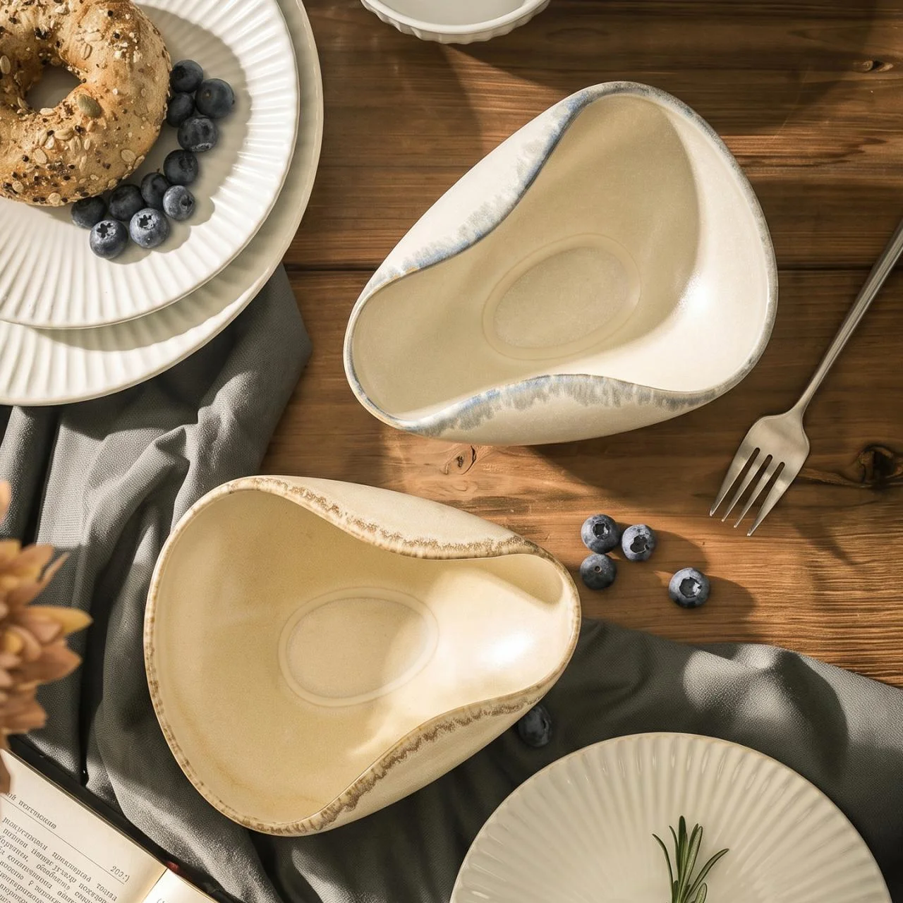1Pc Shell and Conch-Shaped Kiln-Glazed Ceramic Bowl｜Wabi-Sabi Ocean-Style Tableware