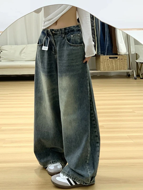 

High Waist Wide Leg Denim Jeans Women's Lazy Sle American Retro Slimming Drapey Knife Pants plus Size Ladies Jeans