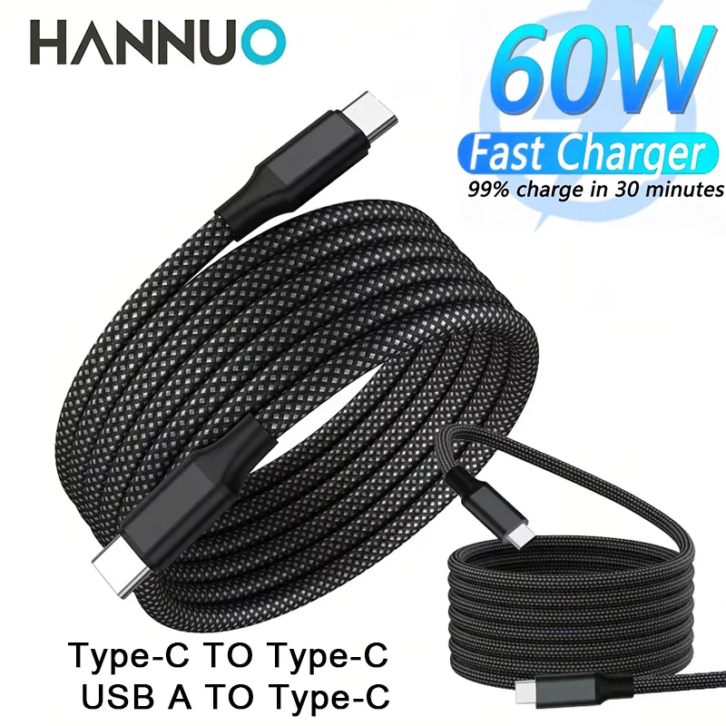 Cabo de Dados Magnético Retrátil HANNUO 60W com Carregamento Rápido Tipo C para C para iPhone 15 14 USB A para C para Laptop Samsung USB