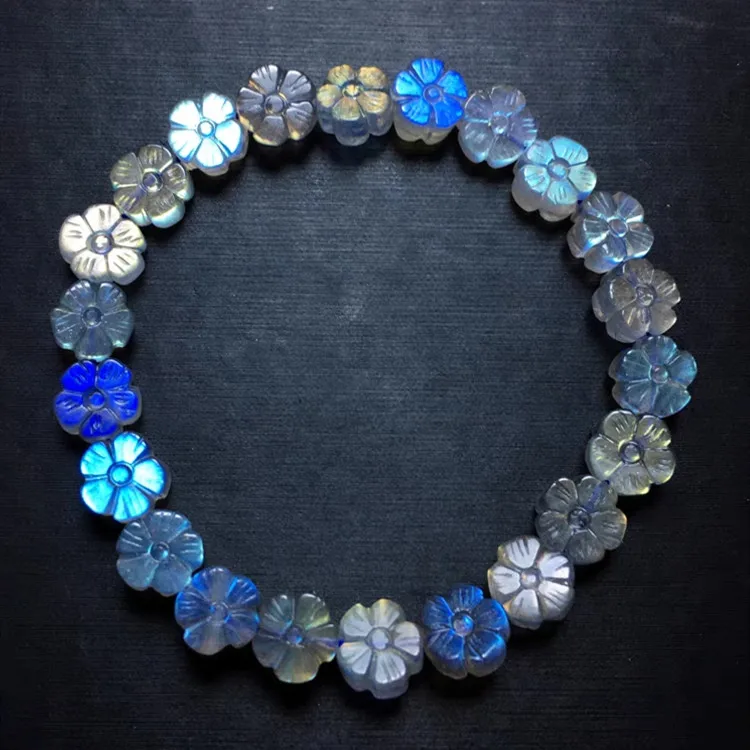 

Natural Colorful Labradorite Blue Light Bracelet 8mm Flower Beads Women Men Gemstone Grey Moonstone 9mm 10mm 11mm 12mm AAAAAA