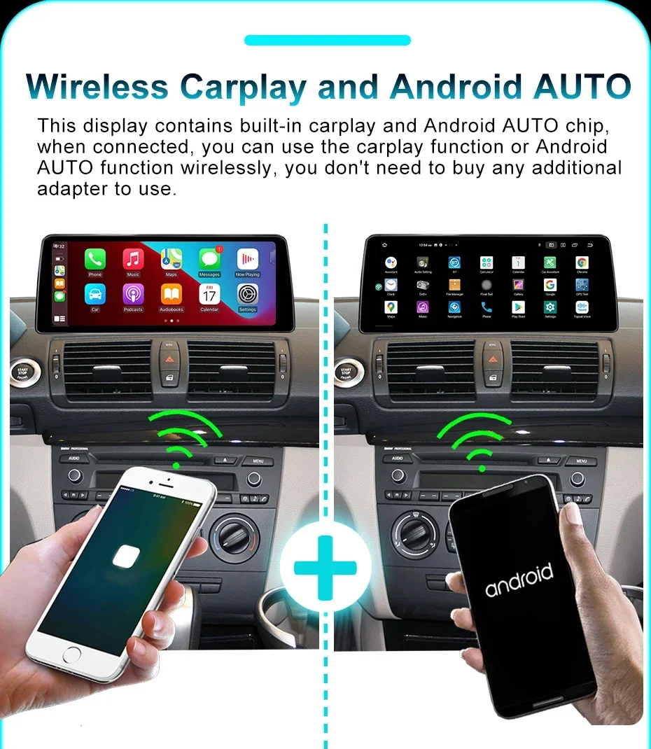 12,3' Kabelloses CarPlay Android 15 Auto-Stereo-Bildschirm für BMW 1er Serie E81 E82 E87 E88 CCC CIC IDrive Autoradio Multimedia-Player Autoradio GPS-Navigation Bluetooth WLAN 4G LTE – Detail 12