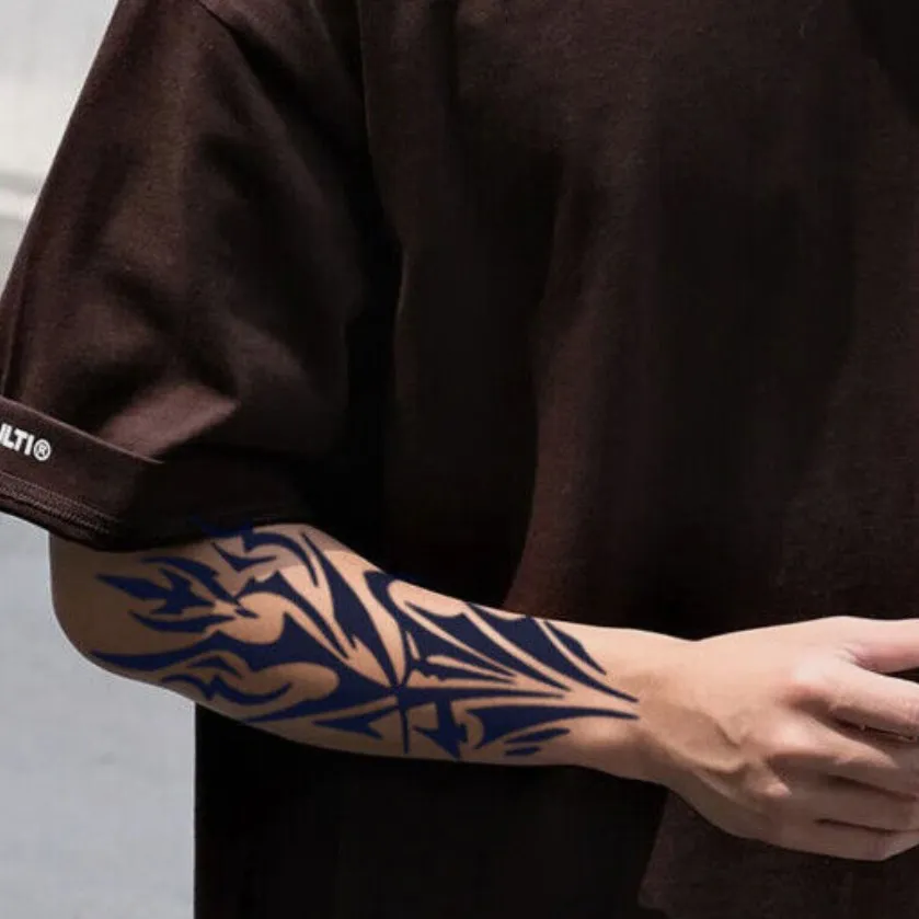 Zwarte tribale tijdelijke tattoo realistische look nek borst arm waterdichte sticker voor mannen