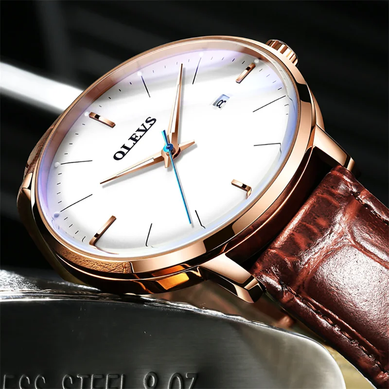 OLEVS Automatic Mechanical Mens Watches Leather Date Waterproof Dress Watch For Men Luxury Fashion Wristwatch Relogio Masculino