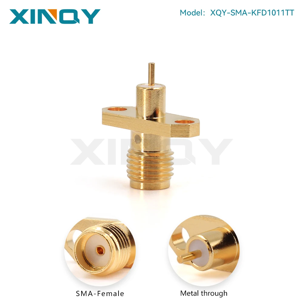 XINQY SMA-KFD1011TT SMA Female Connector, 2-Hole Flange KFD, Brass Gold-Plated, DC-6G
