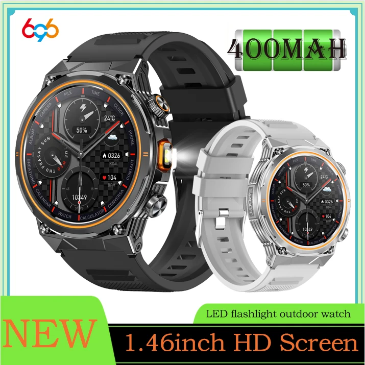 Newest Sleep Monitoring Wireless Call Smart Watch Flashlights IP68 Waterproof Heart Rate Health Sports Fitness Smartwatch 400Mah
