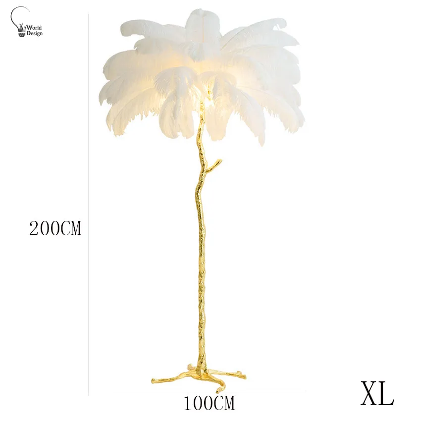 Nordic LED Ostrich Feather Living Room Floor Lights Gold Resin Body Indoor Decor Corner Tall lamps for Bedroom Feather light