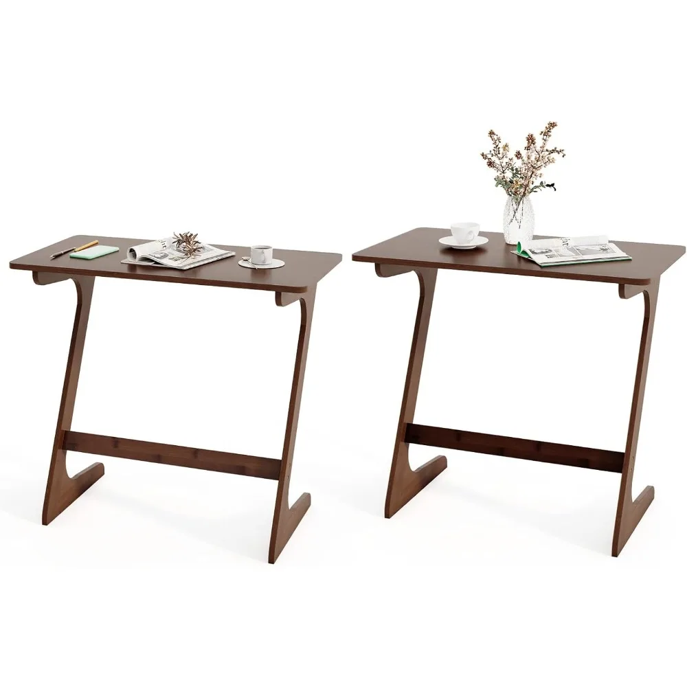 

Bamboo TV Tray Table Set of 2, Z Shaped Sofa Couch Side Table for Eating Snacks Coffee Laptop, Modern TV Dinner Tables for Smal