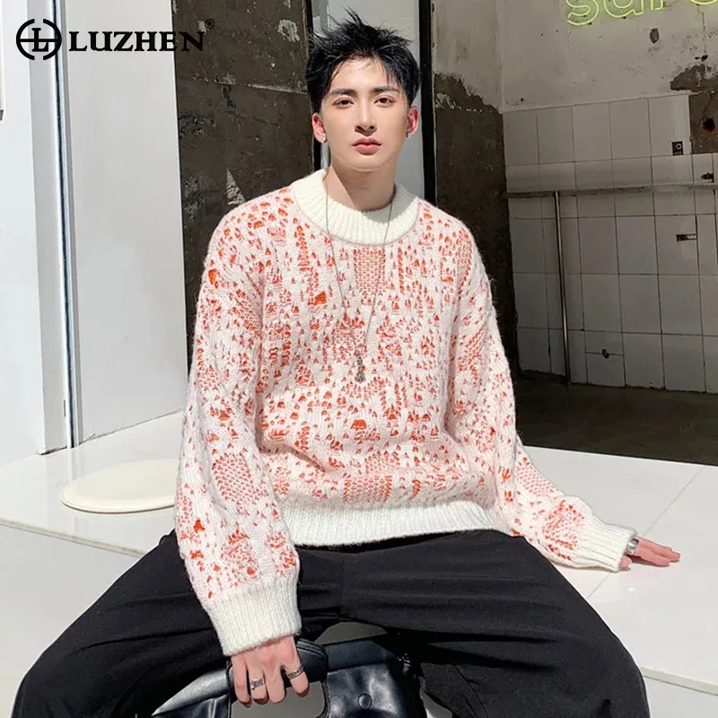 LUZHEN  Double Layer Broken Hole Personalized Design Knitted Sweater Handsome Classy Temperament Bottom Shirt Male 2024 LZ7237