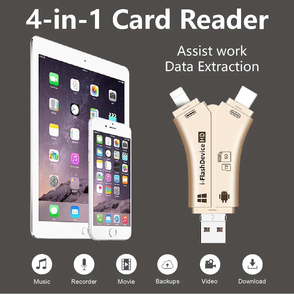 Lecteur de cartes 4 en 1, adaptateur micro USB, microSD, pour Android ipad/iphone 7 8 X plus 6s5s Macbook OTG TF