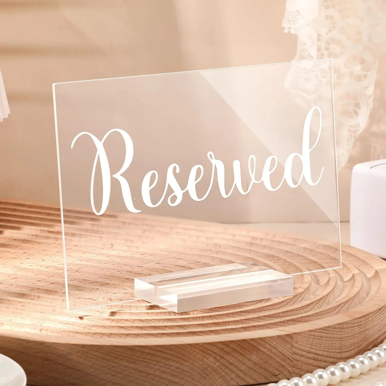 Reserved Dining Table Logo with Base, Clear Acrylic Independent Reserved Logo, used for Restaurants, Wedding Gatherings