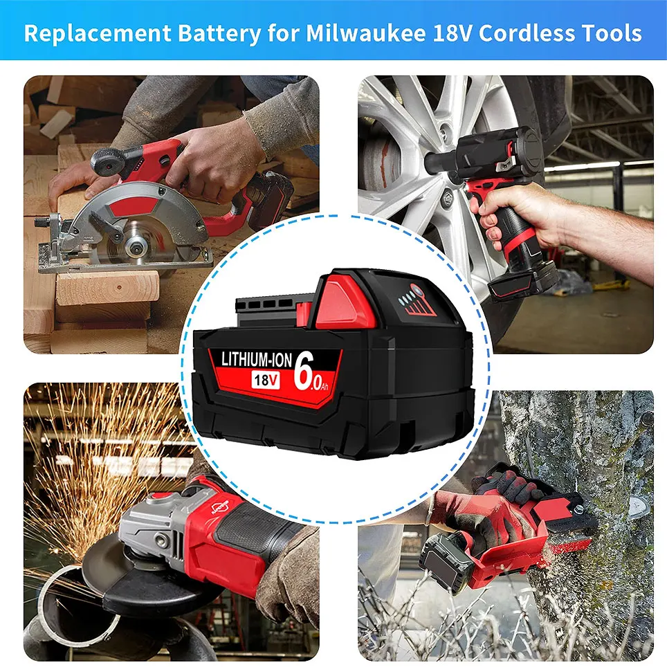 2026 Neues Modell für Milwaukee M18 18V 6.0AH M18 -1815-1850 2646-20-21CT für Milwaukee 18650 Werkzeug Wiederaufladbare Lithium-Batterie – Detail 3