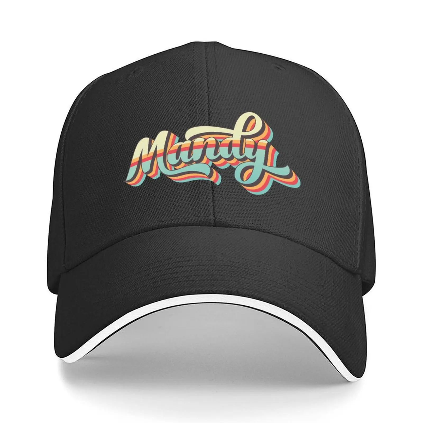 Mandy name - cool 70s retro font surf style design Baseball Cap Rave Sunhat Winter hat hats for men Men's Women's