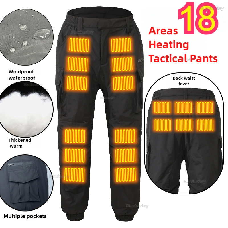 

18 ZONES Heated Pants Men Winter Waterproof Warm USB Self Heating Thermal Cargo Pants Man Heated Multi Pocket Hiking Trousers