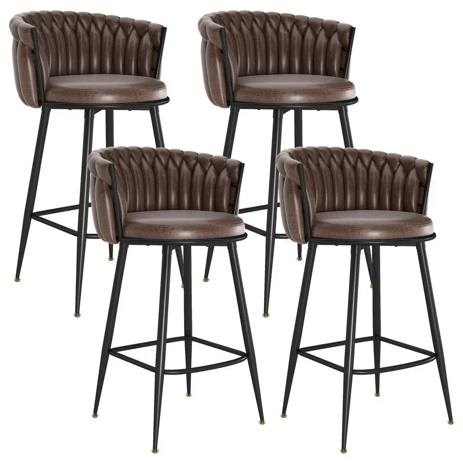 

Набор из 4 стульев, барные стулья Leathaire с мягкой обивкой высотой сиденья диаметром 27 дюймов, подлокотник с плетеной спинкой ручной работы, прочный золотой