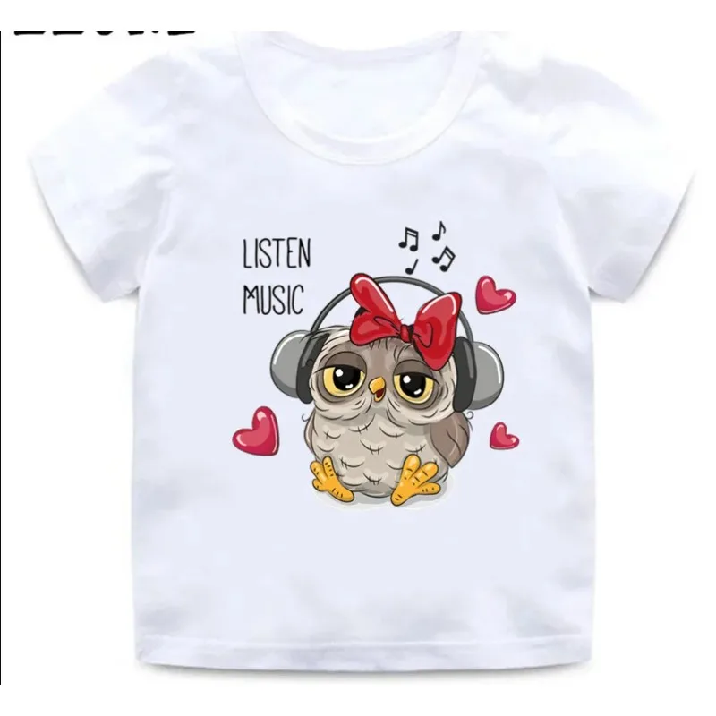 Cute Children Owl Animal Cartoon Graphic Girls Clothes  Summer Baby Boys Short Sleeve T Shirt  Tops