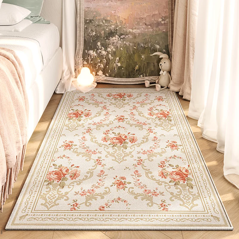 American Retro Bedroom Carpet Bedside 2024 New Floral Firm Anti Fouling Carpets Waterproof Sofa Master Bedroom Room Strip Rug