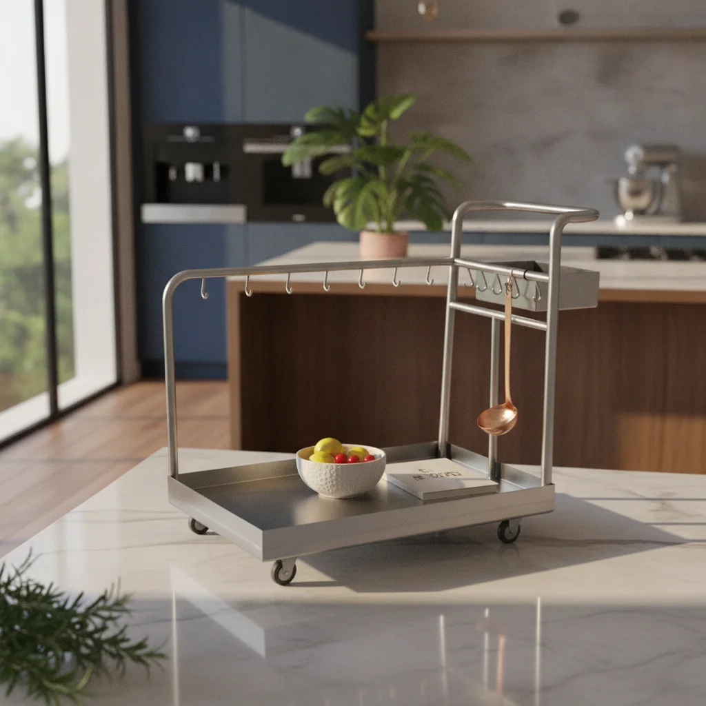 Janitorial Cart with Hooks Commercial-Grade Stainless Steel Cart with Hooks Brushed Smooth-Rolling for Janitors, Hotels
