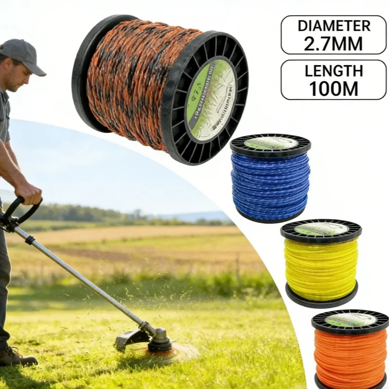 LUSQI 2.7mm Heavy Duty Trimmer Line 100M Spiral Reel 4 Colors Fit For Brushcutter Weed Eater Garden Tools