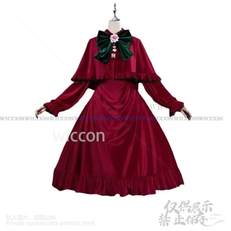 Cyanime rozen donzela shin ku cosplay traje vestido de veludo vermelho lolita chapéu perucas para meninas mulher festa de halloween personalizar
