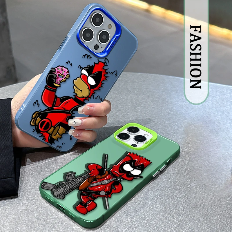 Cartoon Simpsons Warrior For iPhone 15 14 13 12 11 Pro Max XS Max X XR 7 8 Plus 6S Fashion Colorful Silver Phone Case