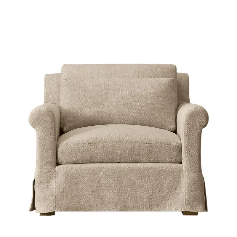 

Retro down sofa linen fabric single removable and washable fabric sofa