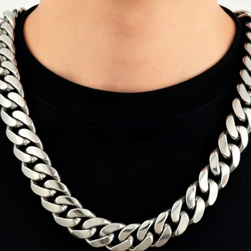 22Mm Solid Cuban Chain Necklace Silver - Classic Miami Version, Rap Wear Standard Necklace, Christmas Halloween Gift