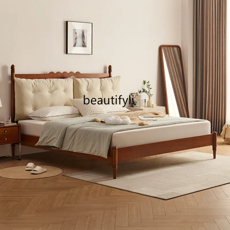 Nordic Solid Wood Double Bed 1.8 M 1.5 M Simple Log French Retro Bed