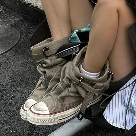 Women Canvas Sneakers Flats Designer Mid Calf Snow Boots Fashion Shoes Woman 2024 Trend New Winter Punk Chelsea Boots Lady Shoes