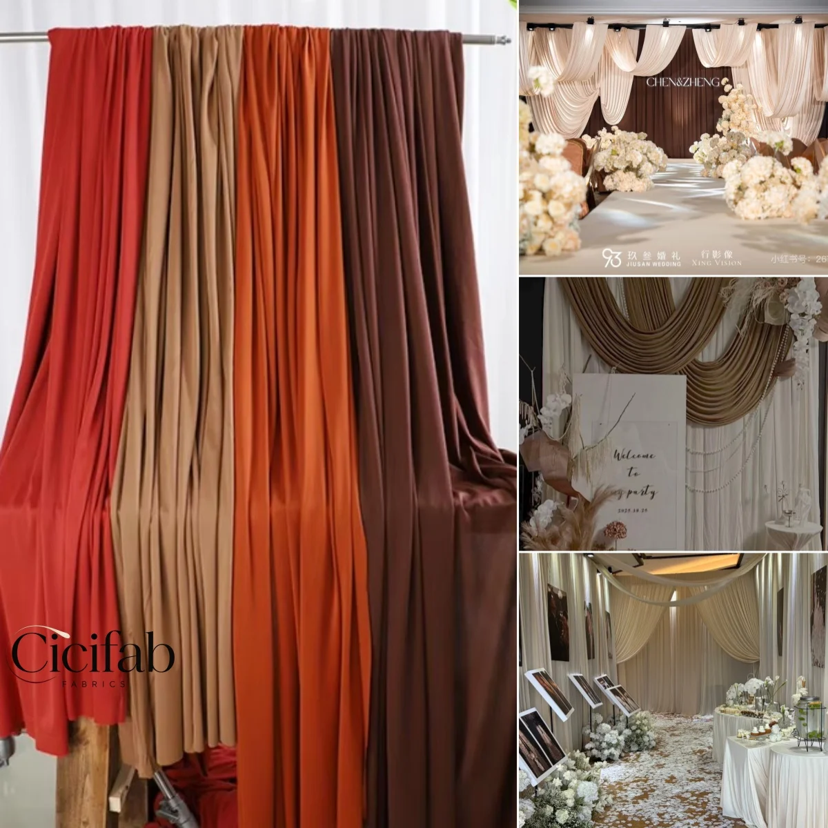 DIY photography background, wedding ceremony and party decoration for autumn and winter toned wedding curtain fabrics