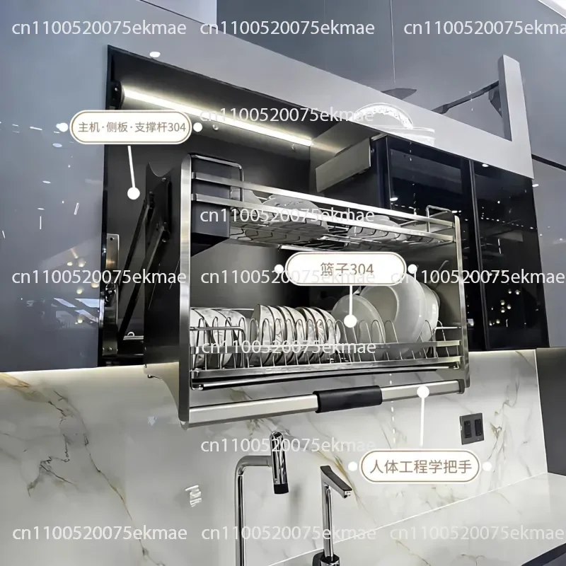 Kitchen 304 Dish Hanging Cabinet Pull Basket Lift Pull-down Dish Basket Lift Cabinet Storage Damping Pull Basket