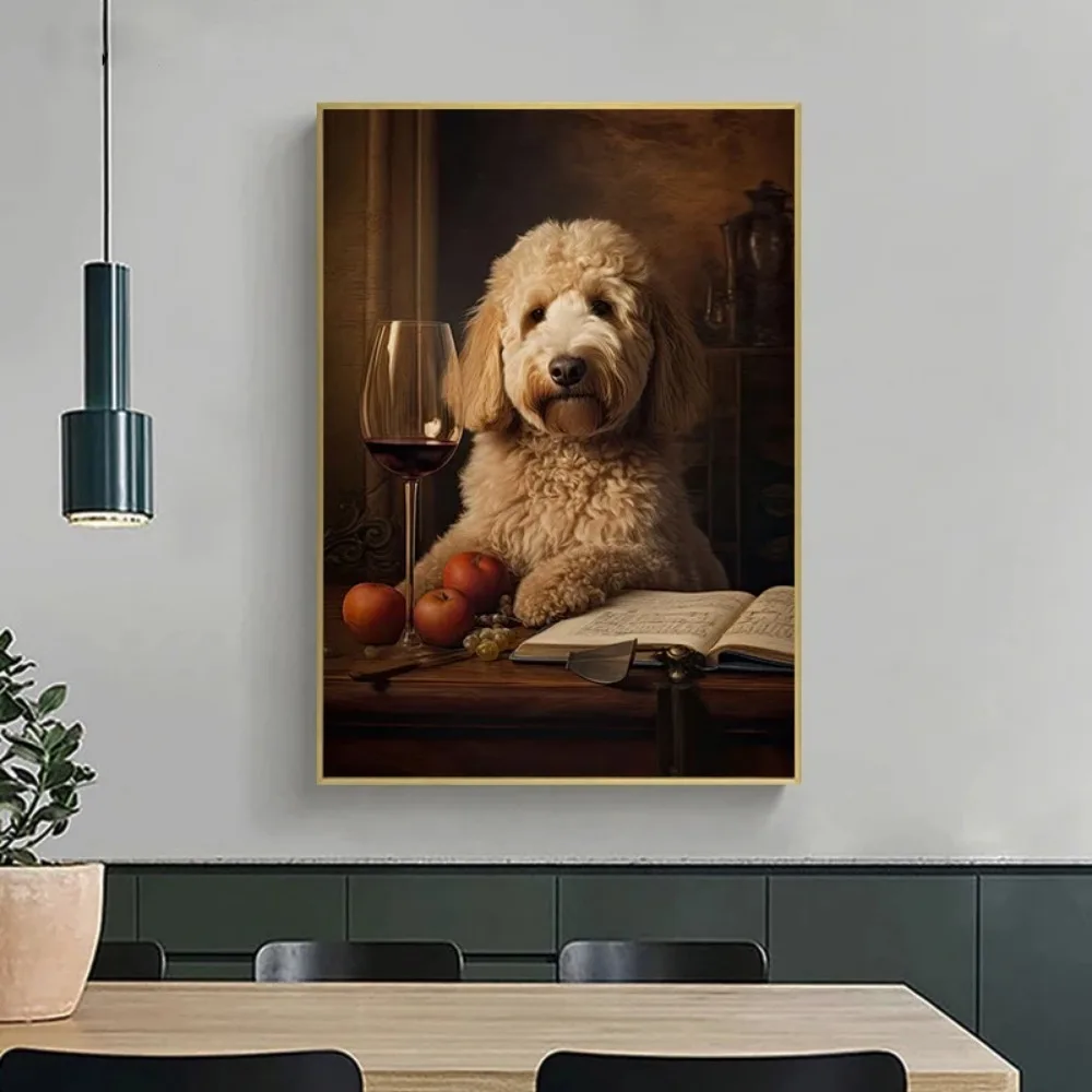 2026 Classic Dog Portrait Posters Dachshund French Bulldog Schnauzer Wine Tasting Wall Canvas Painting Home Decor