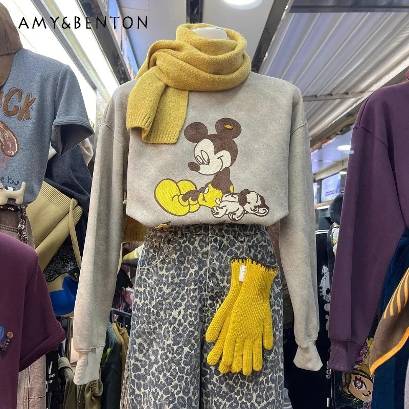 Sweet Embroidery Cartoon Crewneck Sweatshirt 2025 Autumn Winter Stylish Youthful Loose Short Long Sleeved Jacket Sudaderas Mujer