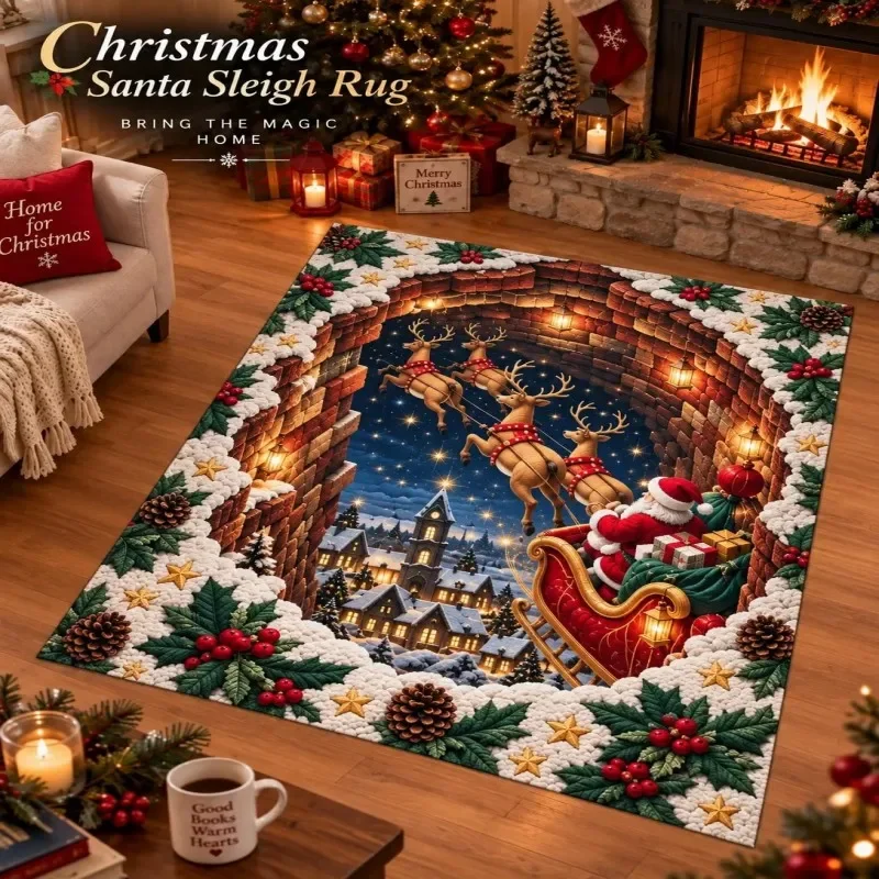 VIKAMA American-Style Christmas Rug—Living Room, Bedroom, Fireplace, Entryway, Hallway, and Holiday Decorative Floor Mat