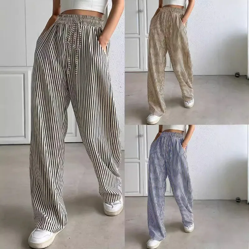 

Women's long casual loose pants with stripes fashionable and comfortable pants straight leg pants daily commuting outfit