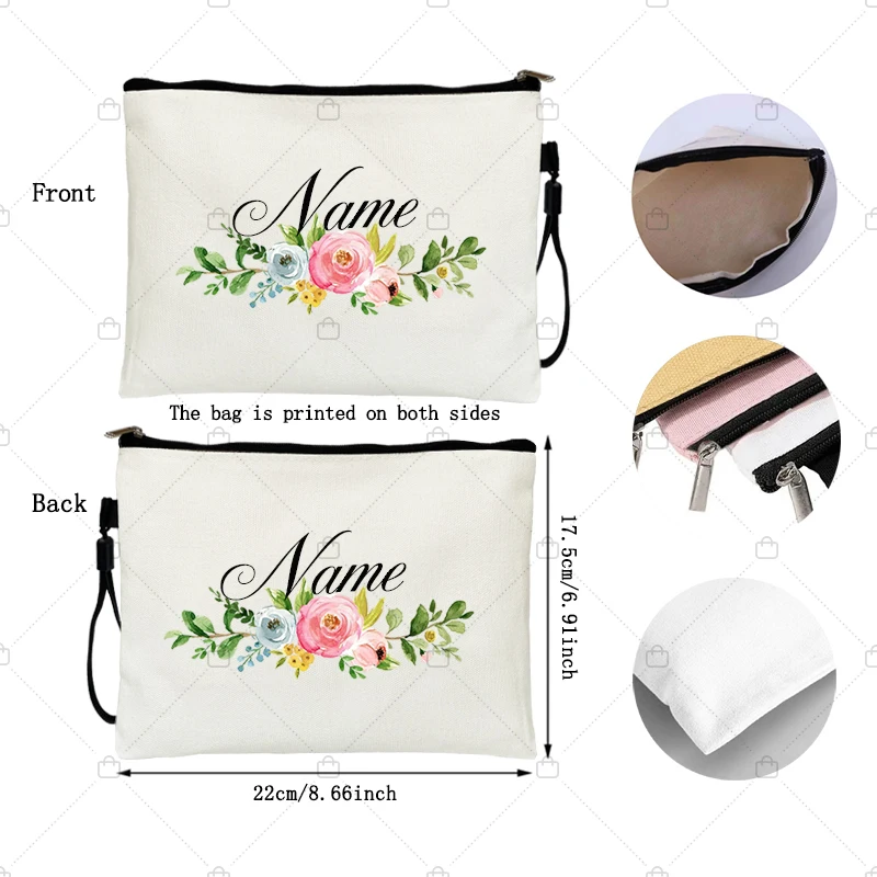 Floral Personalized Customized Name Kit Makeup Bags Merci Maitresse School Supplies Mistress/Teachers/Atsem Gifts Pencil Pouchs