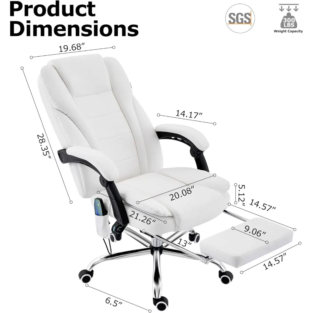 كرسي مكتب تدليك مستلق مع مسند للقدمين، كرسي تنفيذي مريح عالي الظهر مع وظيفة التسخين والاهتزاز