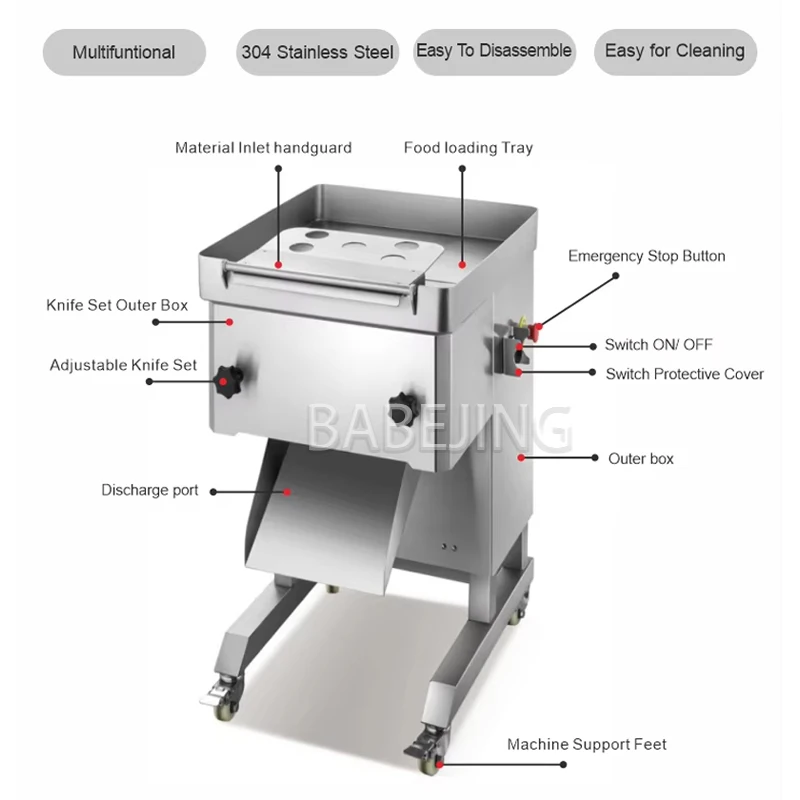 قطاعة لحم الخنزير الطازج عالية الجودة، قطاعة كهربائية أوتوماتيكية بالكامل، قطاعة لحم البقر متينة ومستقرة من الفولاذ المقاوم للصدأ 304