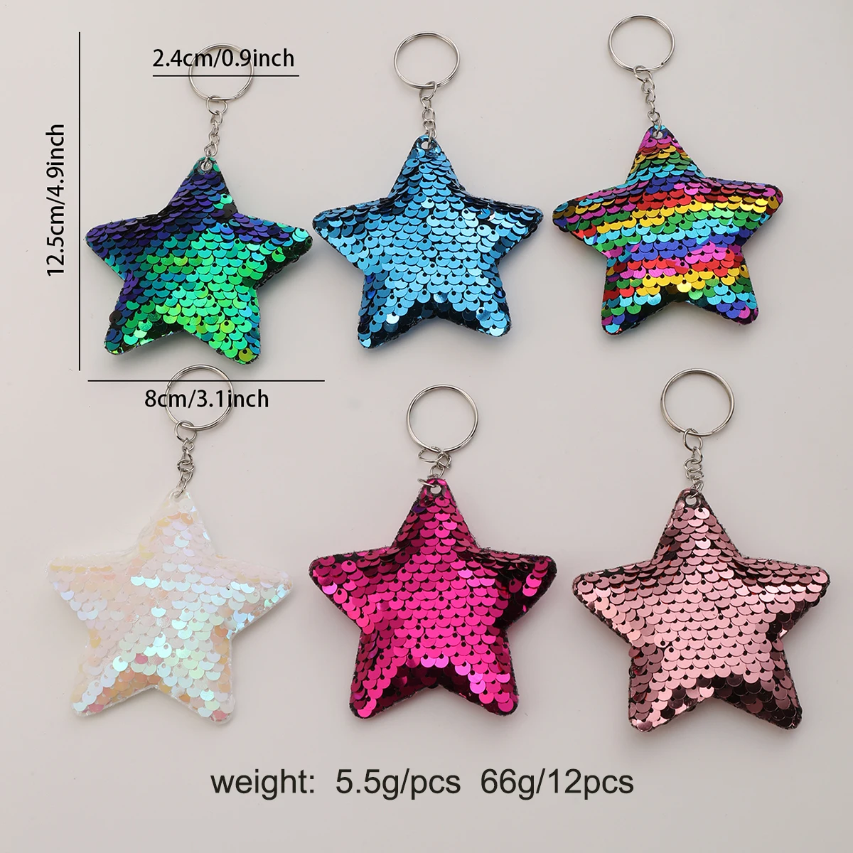 12pcs Flip Sequin Stars Keychains, Sparkling Charms