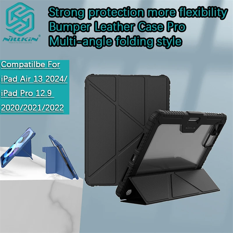 

for iPad Air 13/Pro 13 2024/12.9/11 Nillkin Bumper Leather Case Pro Multiangle folding style iPad's auto-wake/sleep feature case