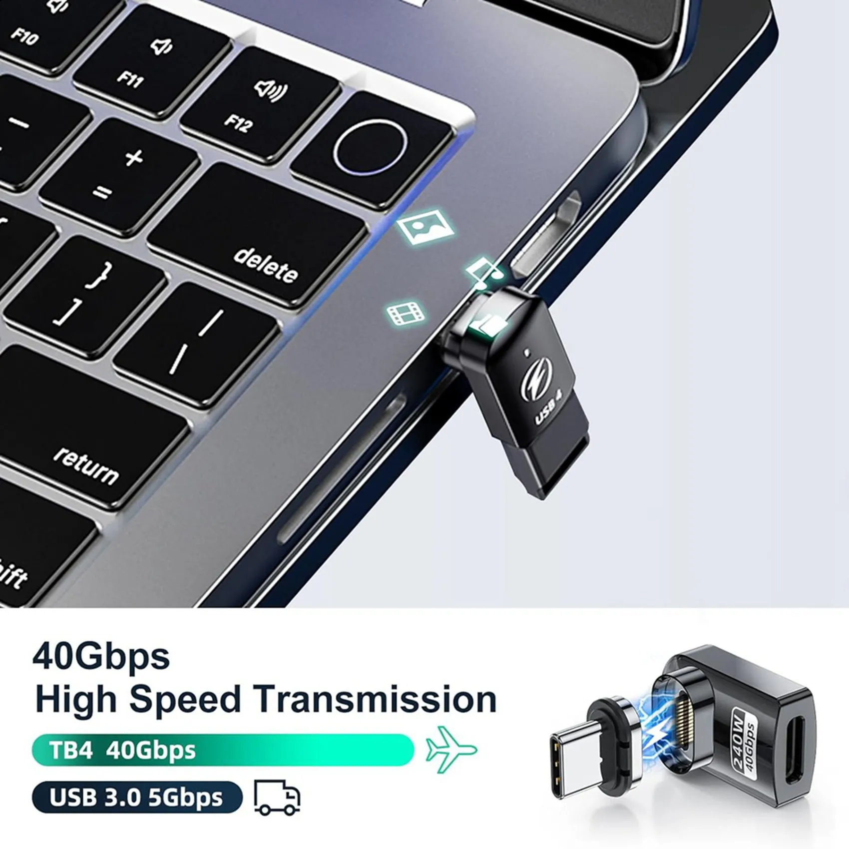 4 قطع محول USB C مغناطيسي 240 وات، محول مغناطيسي USB C 24Pin، 40 جيجابت في الثانية بيانات شحن سريع لـ Thunderbolt 3/4، MacBook Pro