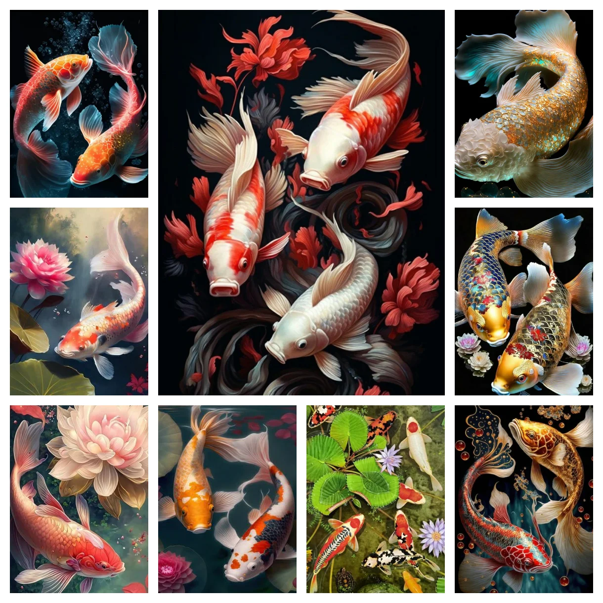 

AB Diamond Painting Koi Fish Bring Good Luck 5D Mosaic Painting DIY Diamond Embroidery Cross Stitch Kit Home Decoration Gift