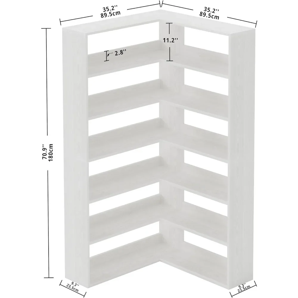 Industrial Large Corner Bookshelves with Baffles, Storage Display Rack, Space-saving, Easy Assembly, Bookshelf, 6 Tiers