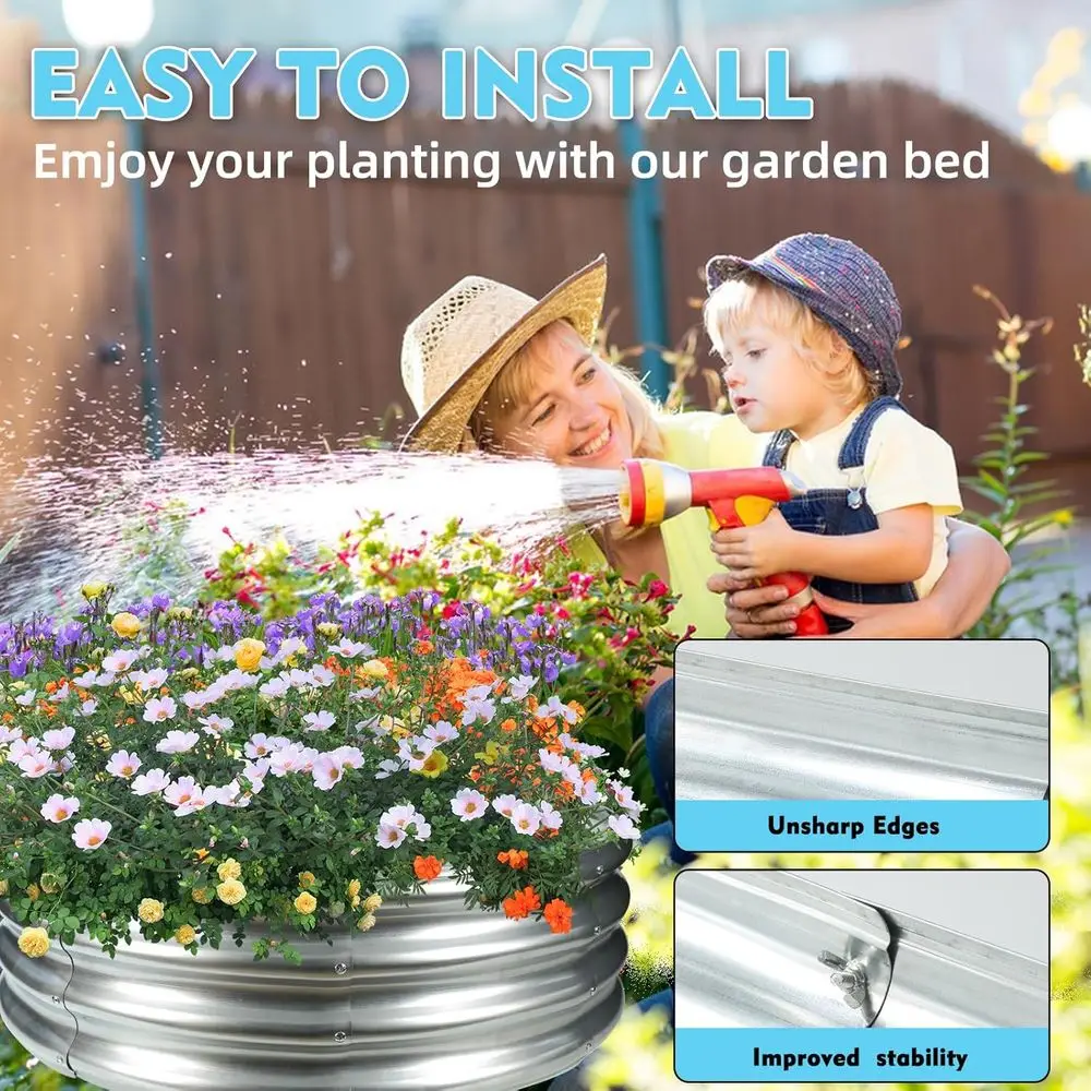 5FT Circular Galvanized Steel Fire Pit, Heavy Duty Outdoor Backyard Bonfire Ring, 5x5x1FT